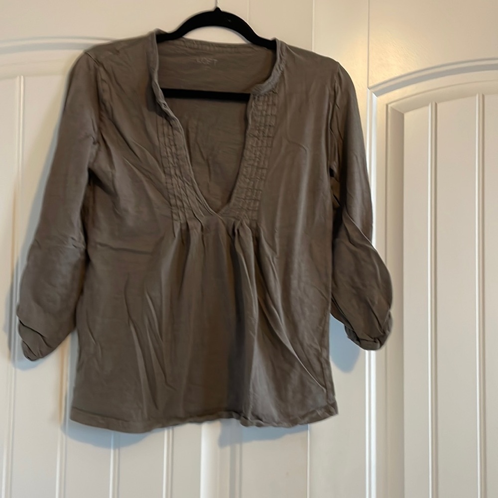 Brown three quarter sleeve open front top by Loft.